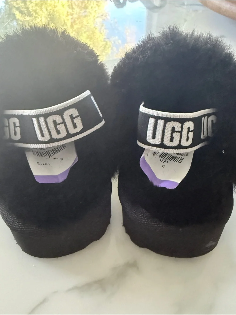 UGG Black Shearling Slingback Clog with Logo Elastic